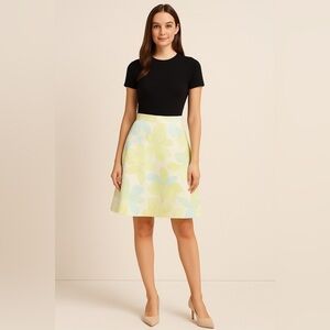 TALBOTS Multi Color Yellow Purple Pastel Floral Pleated 100%‎ Cotton Skirt in 6P